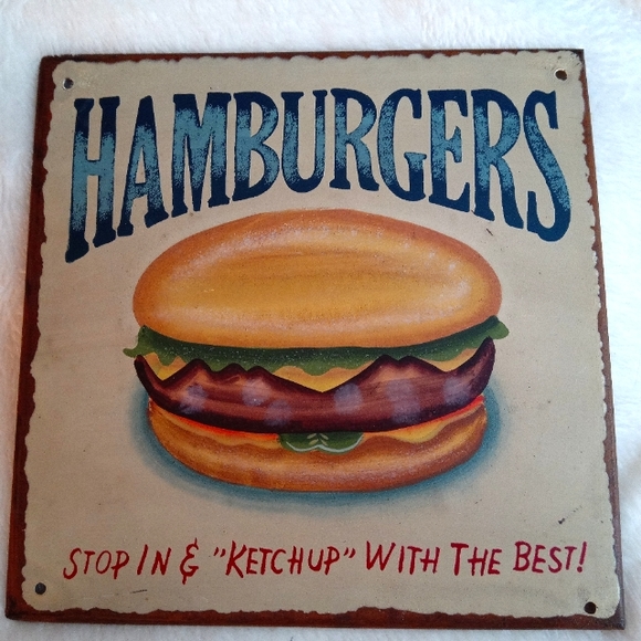 VINTAGE - Retro Tin Hamburger Diner Sign - Picture 2 of 5